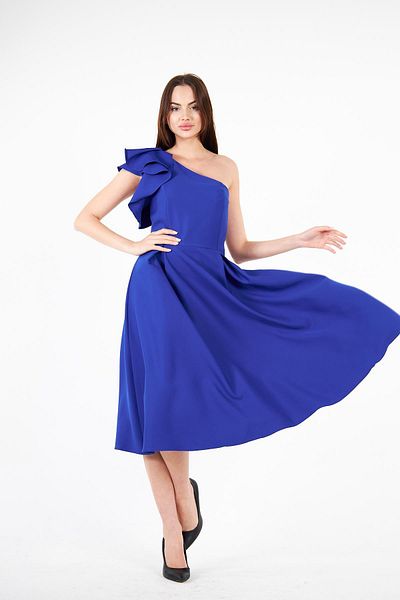 Ceylen Rochie de seară midi cu volane cu un singur umăr - mânecă plisată