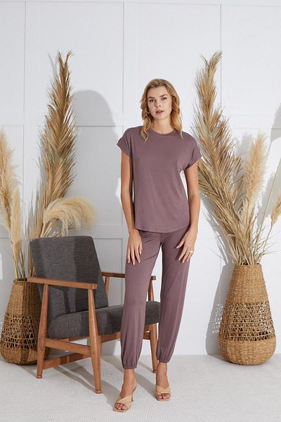 Sevim Women's Short Sleeve Mink Pajamas Set C9T6N551