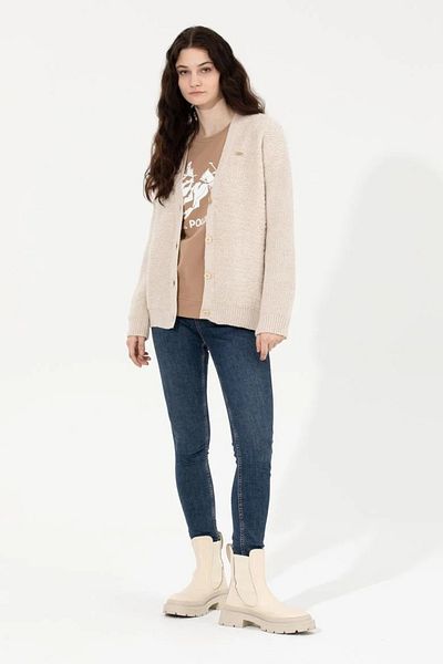 U.S. Polo Assn. Γυναικεία πλεκτή ζακέτα Cream Melange