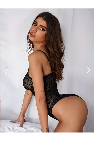 PÖRPIL Γυναικείο σετ Babydoll με μαύρο λεοπάρ σχέδιο