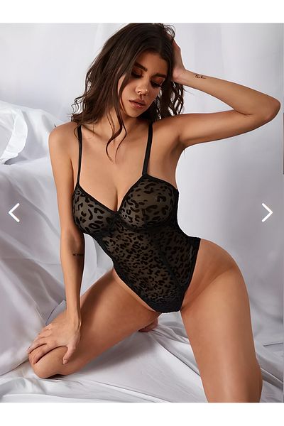PÖRPIL Γυναικείο σετ Babydoll με μαύρο λεοπάρ σχέδιο