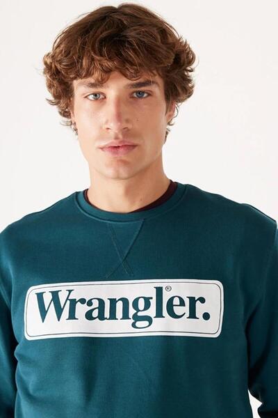WRANGLER W6f3ı3g03 Yeşil-beyaz Önü Baskılı Bisiklet Yaka Erkek Sweat
