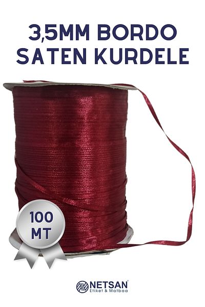 Netsan Etiket Claret Red Satin Ribbon 3.5mm 100m