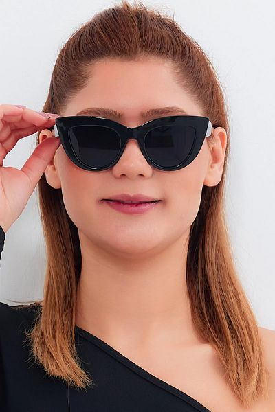 Nilu Moda Thick Framed Design Cat Eye Bright Black Women's Sunglasses