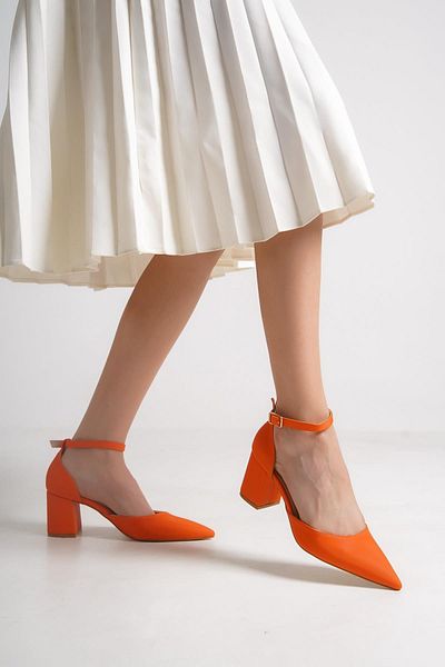 Modabuymus Rebone Orange Ankle Strap Stiletto Thick Heeled Shoes