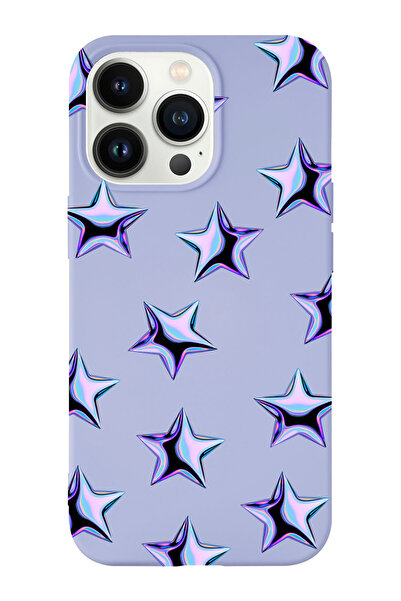 shoptocase Iphone 14 PRO MAX Uyumlu Mor Yıldızlar Desenli Lansman Silikon Tel...