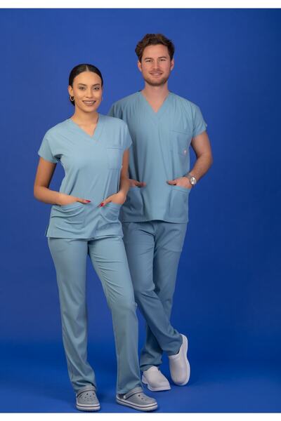 ERS Uniforma Tek Üst Unisex Kalıp Duman Mavisi Likralı Hemşire / Doktor Forma...