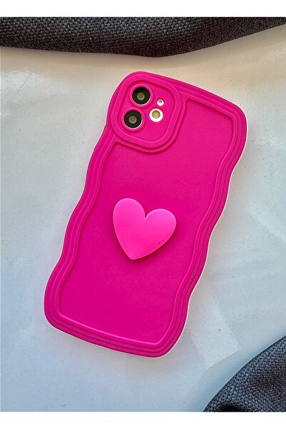 MİRAZ TASARIM حافظة آيفون 11 ثلاثية الأبعاد على شكل قلب فوشيا