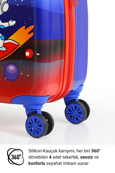 Gedox Kids Mavi Kırmızı Astronot Desenli Erkek Çocuk Valizi 151