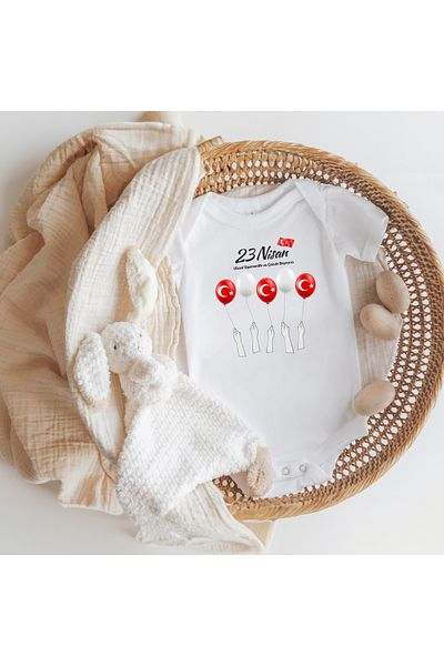 Lotus Baby Short Sleeve 100% Cotton April 23 Balloon Design Bodysuit