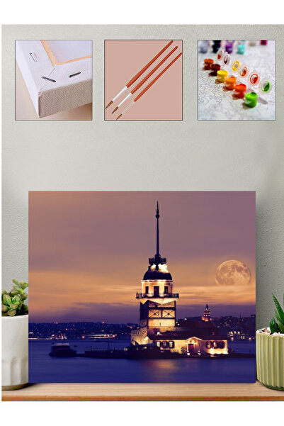 Puzzle Kız Kulesi Sayılarla Boyama 35X50 cm Kasnaklı BOYA+ FIRÇA Hediyeli