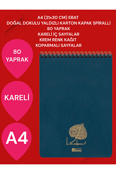 SEYFİKİRTASİYE CARNET CU CAROIE A4 (21x30 CM) 80 FILE CARTON CUPĂ SPIRALĂ PAG...