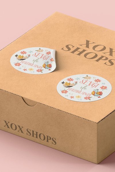 Basic Sense Sticker Çiçekli Sevgi ile Hazırlandı Yazılı Paketleme Kargo Etiketi - 3x3cm 90 Adet - ST2288