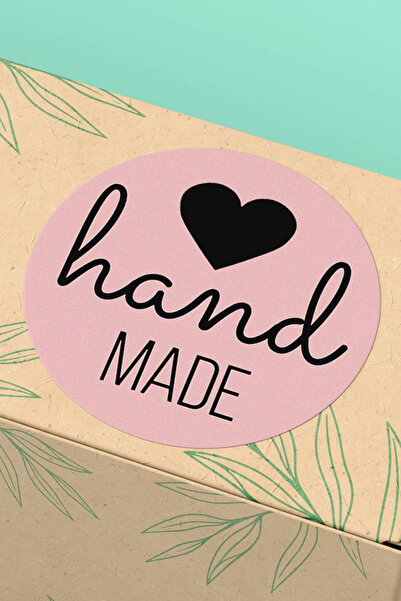 Basic Sense Pembe Hand Made Yazılı Kalpli Paketleme Ambalaj Kargo Etiketi - 3...