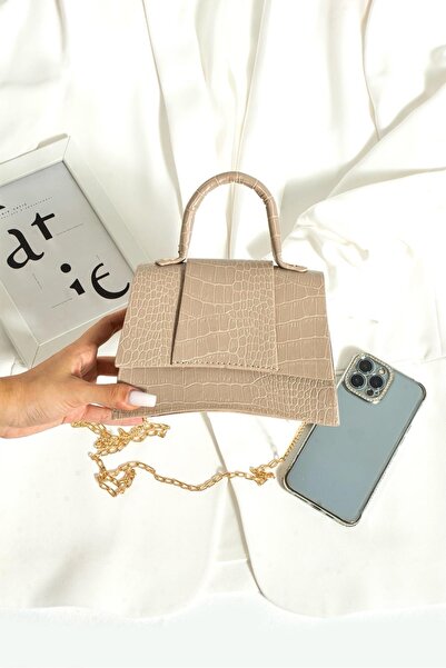 İAMBTŞY حقيبة يد وكتف نسائية من جلد التمساح مع حزام سلسلة