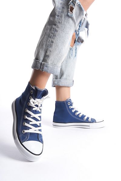 eformoda by emre yılmaz Blaue Damen Lange Leinen Sportschuhe Casual Sneakers CNV6