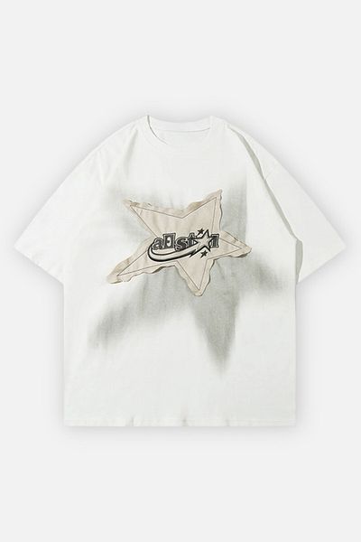 EFBUTİK White Y2K Star Patch T-Shirt