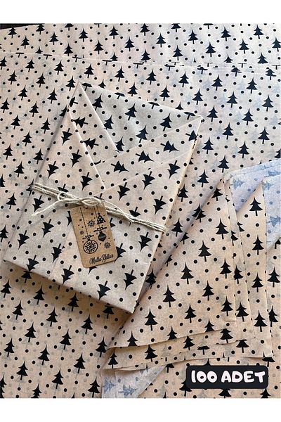 t tuğset etiket New Year's Pine Patterned Pelur Paper, New Year's Gift Wrap, Pelur Paper, New Year's Packaging 100pcs