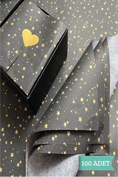 t tuğset etiket Gold Star Patterned Pelur Paper / black Pelur 50x70 Cm 100 Pieces