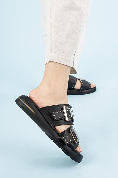 Getcho Papuci negri Koga pentru femei cu curele duble