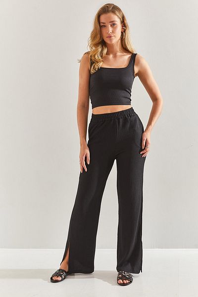 Bianco Lucci Palazzo-Hose mit seitlichem Schlitz und elastischer Taille für Damen 60171010