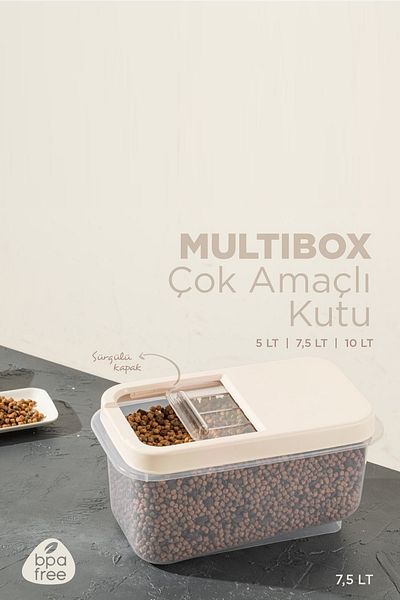 Şahane Pazar 7.5 Liter Multibox Storage Container Box Sliding Lid - Beige Fma007658
