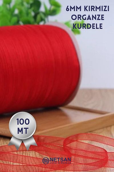 Netsan Etiket Red Organza Ribbon 6mm 100mt