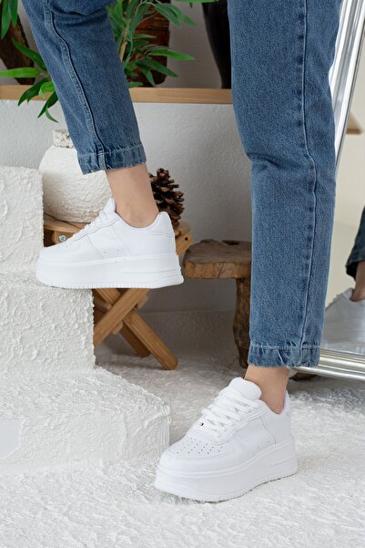 Allyup Γυναικεία καθημερινά λευκά αθλητικά παπούτσια με κορδόνια ελαφριά παχι...