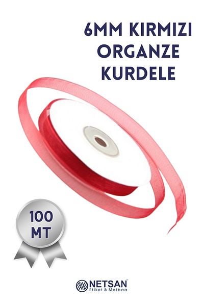 Netsan Etiket Red Organza Ribbon 6mm 100mt