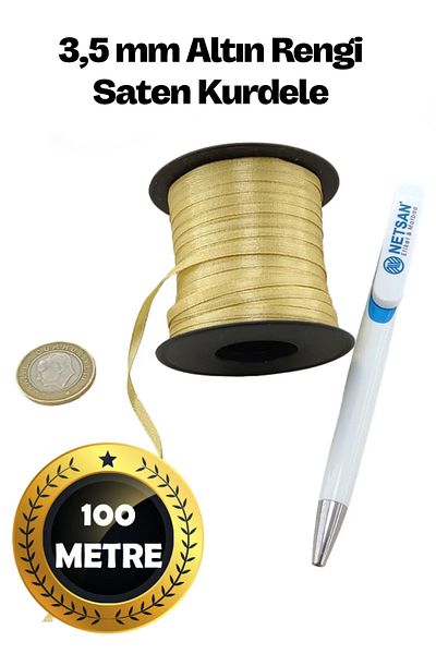 Netsan Etiket Χρυσό Χρώμα Σατέν Κορδέλα 3,5mm 100mt