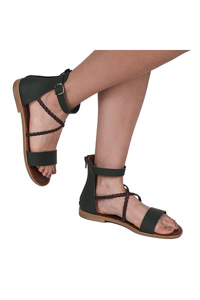 Moosefield Genuine Leather Green Women's Sandals