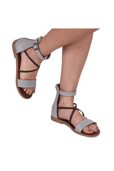 Moosefield Genuine Leather Gray Women's Sandals