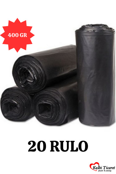 Kalbi Ticaret Kalın Çöp Torbası 400 gr X 20 Rulo Siyah Çöp Poşeti 80x110 Cm Jumbo Endüstriyel Çöp Torbası