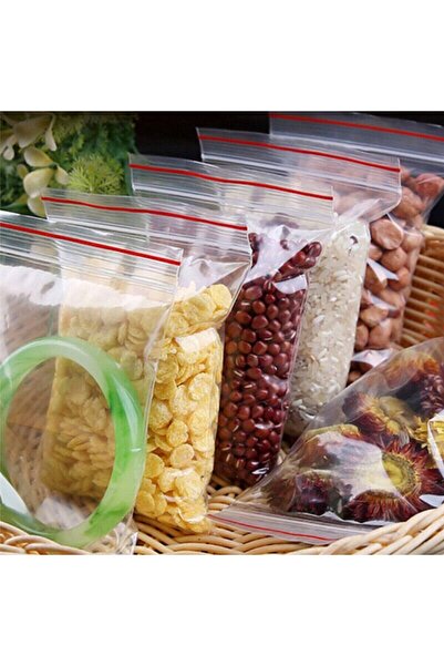 Kalbi Ticaret Kilitli Torba 21x27 Cm 50'li Kilitli Buzdolabı Poşeti Şeffaf Naylon Torba Kilitli Saklama Poşeti