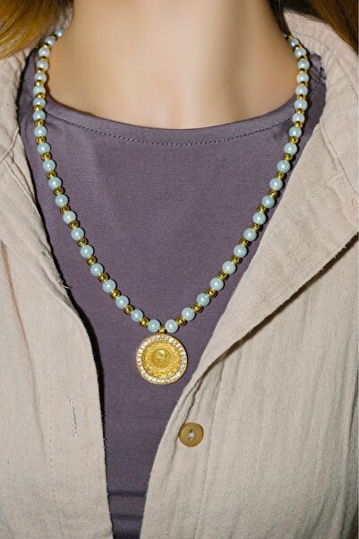 aytekgold Dorica Toplu İncili Çeyrekli Kolye