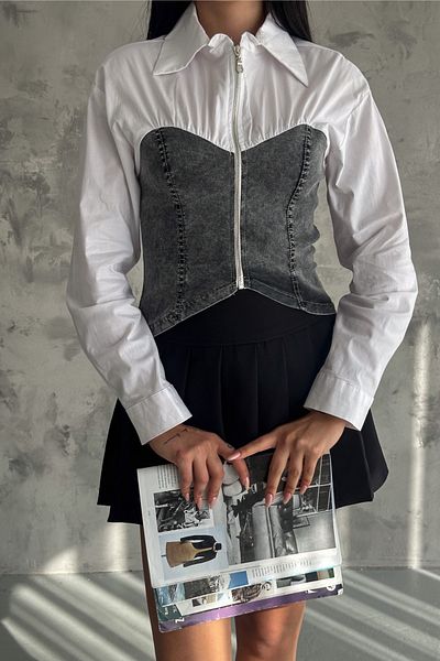 FEMELLE Cămașă crop cu fermoar, antracit, denim