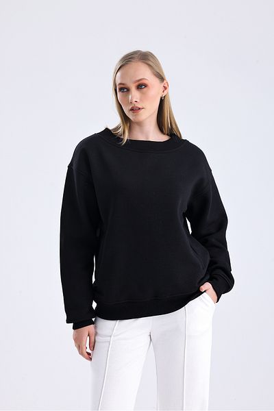 MuuBs Flat Wide Collar Long Sleeve Fillet Pocket 3 Thread Unisex Loose Cut Sweatshirt