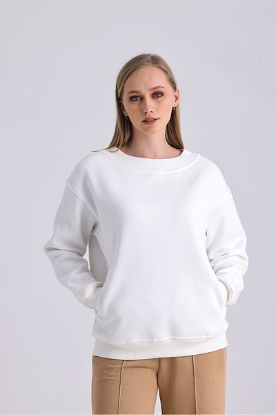 MuuBs Flat Wide Collar Long Sleeve Fillet Pocket 3 Thread Unisex Loose Cut Sweatshirt