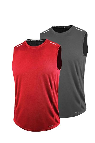 GENIUS STORE 2 Pack Men's Moisture Absorbing Quick Dry Technical Performance Athlete Zero Sleeve T-shirt DRIFIT-SIFIRKOL2