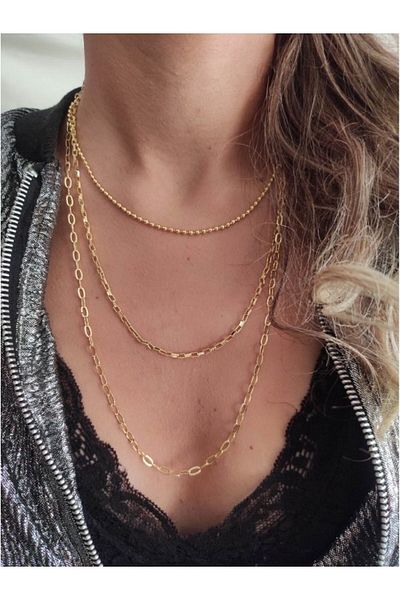 TÜKKAN ACCESSORİES TOP CHAIN DETAIL TRIPLE MULTI COMBIN GOLD COLOR NECKLACE-KOL163
