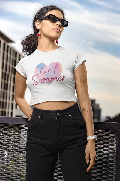 Fuddy Moda Heart Cruel Summer Letter Lettering Crop Top, Taylor Swift Printed Crop T-Shirt