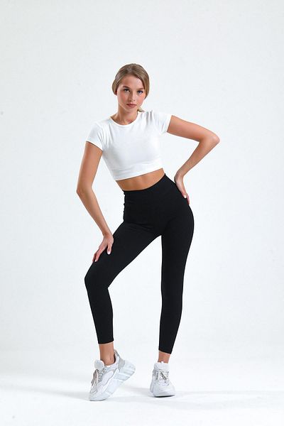 Miss Murem Wide Belt Ribbed Leggings-BLACK