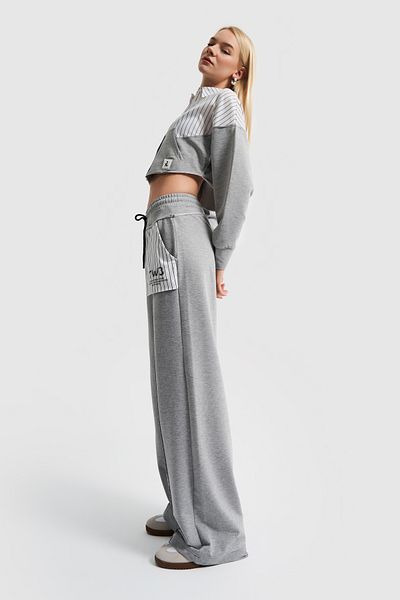 its basic Women's Gray Color Pocket Detailed Loose Cut Design Sweatpants