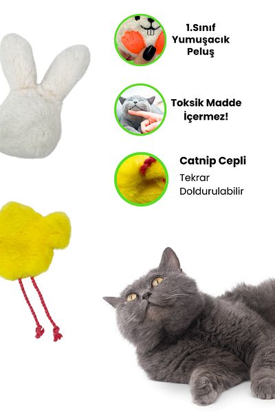 Miyav Cute Friends Cat Toy Set Catnip Plush Chick and Sound Plush Rabbit Cat Toys