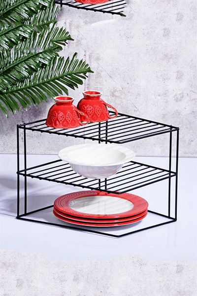 Kitchen Store 3 PCS 3-Tier Plate Holder Black In-Cabinet Plate Kitchen and Countertop Organizer Shelf Kitchen Rack