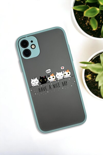 mooodcase iPhone 11 Uyumlu Şirin Kedicikler Desenli Buzlu Şeffaf Lüx Telefon Kılıfı