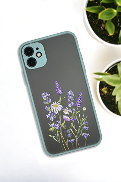 mooodcase iPhone 11 Uyumlu Lavender Desenli Buzlu Şeffaf Lüx Telefon Kılıfı