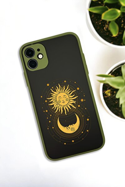 mooodcase iPhone 11 Uyumlu Moon and Sun Desenli Buzlu Şeffaf Lüx Telefon Kılıfı