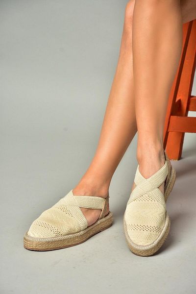 Fox Shoes S404010106 Beige Espadrilles-Sandalen aus Spitzenstoff für Damen