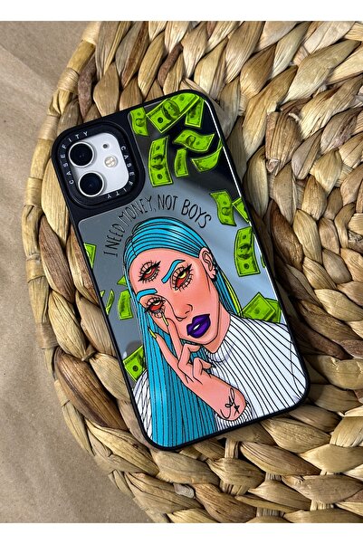 HYPERSOFT Iphone 11 (6.1 inç) Uyumlu Casefity Aynalı Kılıf Need Money Slogan Desenli Premıum Kapak